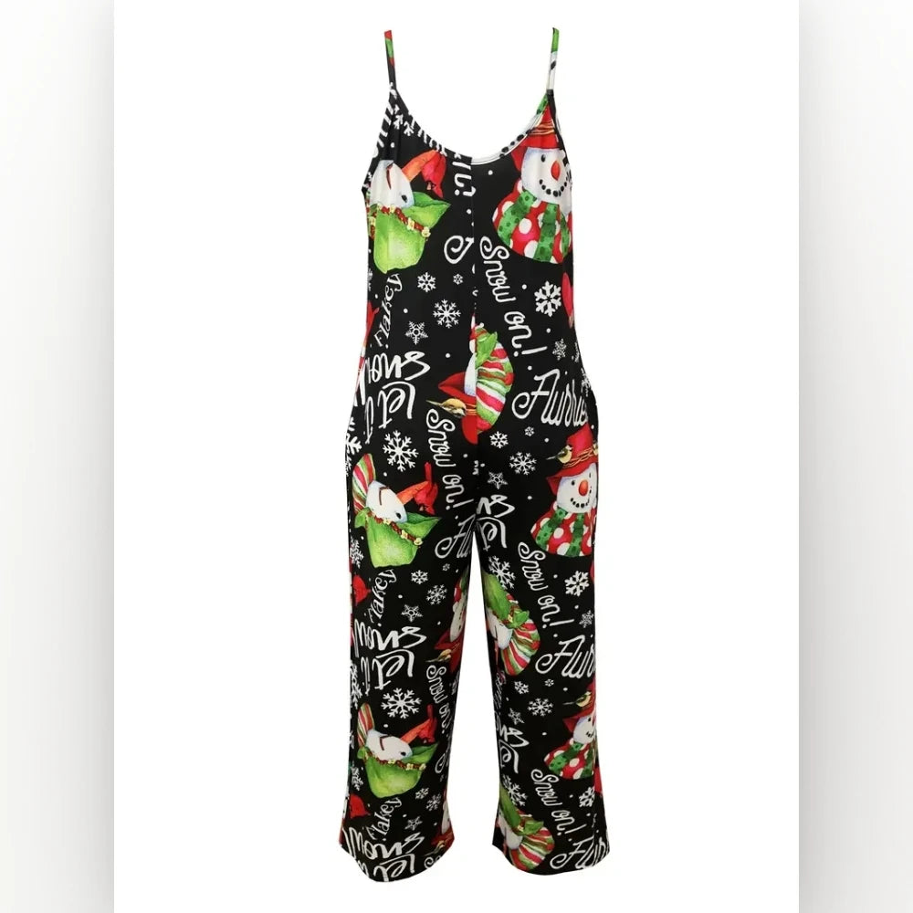 Women's Christmas Atmosphere Printed Casual Jumpsuit