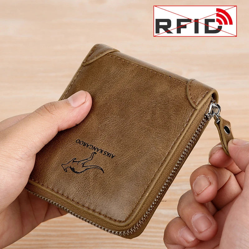 👛 Leather Men's RFID Wallet with Zipper