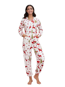 🎄 Women's Christmas Reindeer Print Pajama Jumpsuit