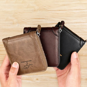 👛 Leather Men's RFID Wallet with Zipper